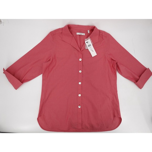 Foxcroft Tops - Foxcroft Shirt Womens 14 Red Pandora 3/4 Sleeve Button Front Designer